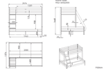 VIPACK - Lit De Famille PINO 140 x 200 cm + 90 x 200 cm Gris