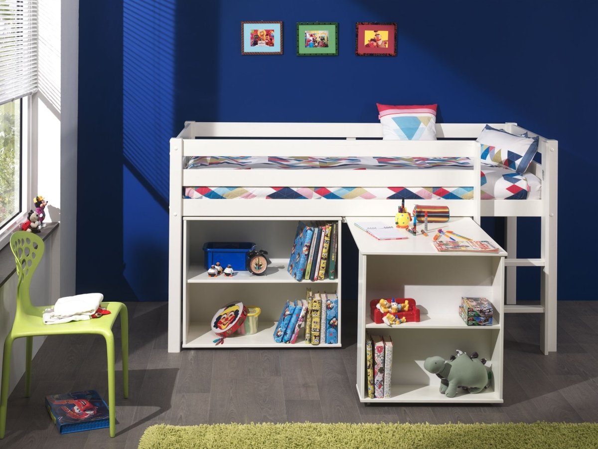 VIPACK - Lit Mi - Hauteur (H 115cm) PINO Avec Échelle 90 X 200 cm Blanc