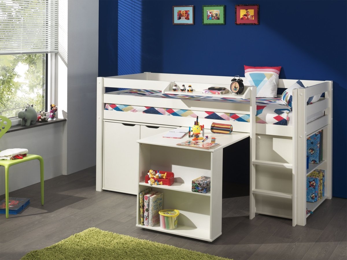 VIPACK - Lit Mi - Hauteur (H 115cm) PINO Avec Échelle 90 X 200 cm Blanc