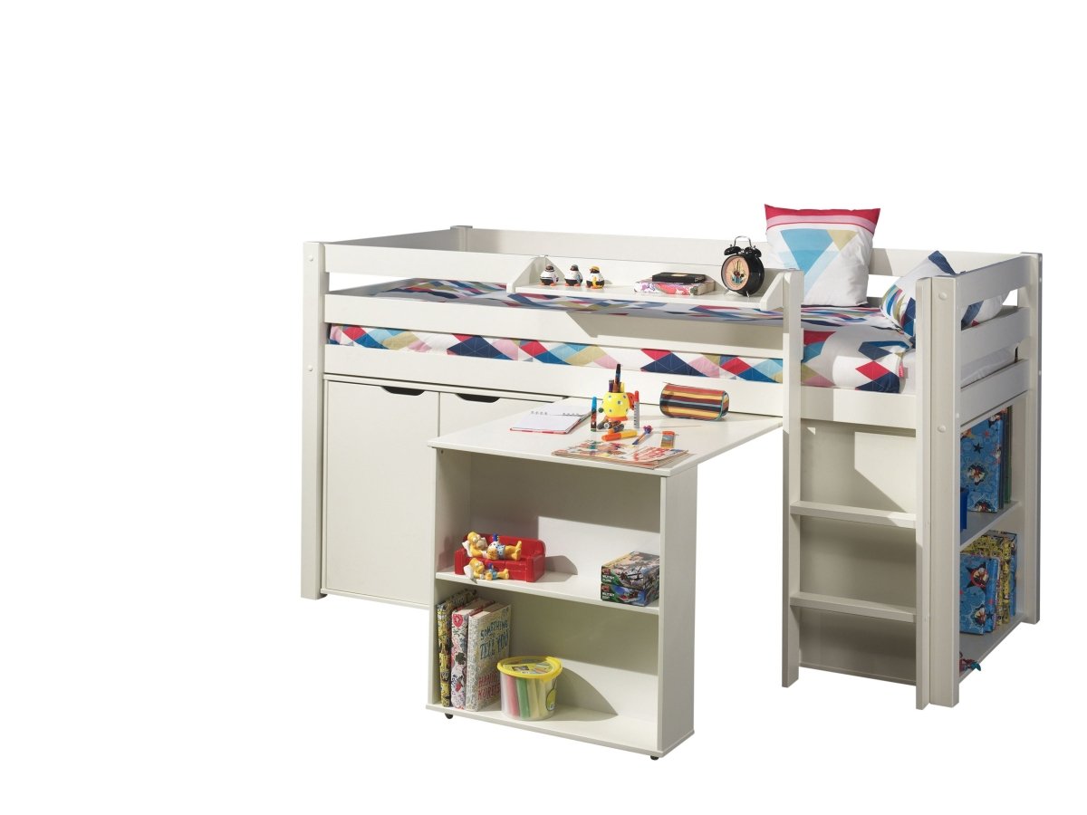 VIPACK - Lit Mi - Hauteur (H 115cm) PINO Avec Échelle 90 X 200 cm Blanc