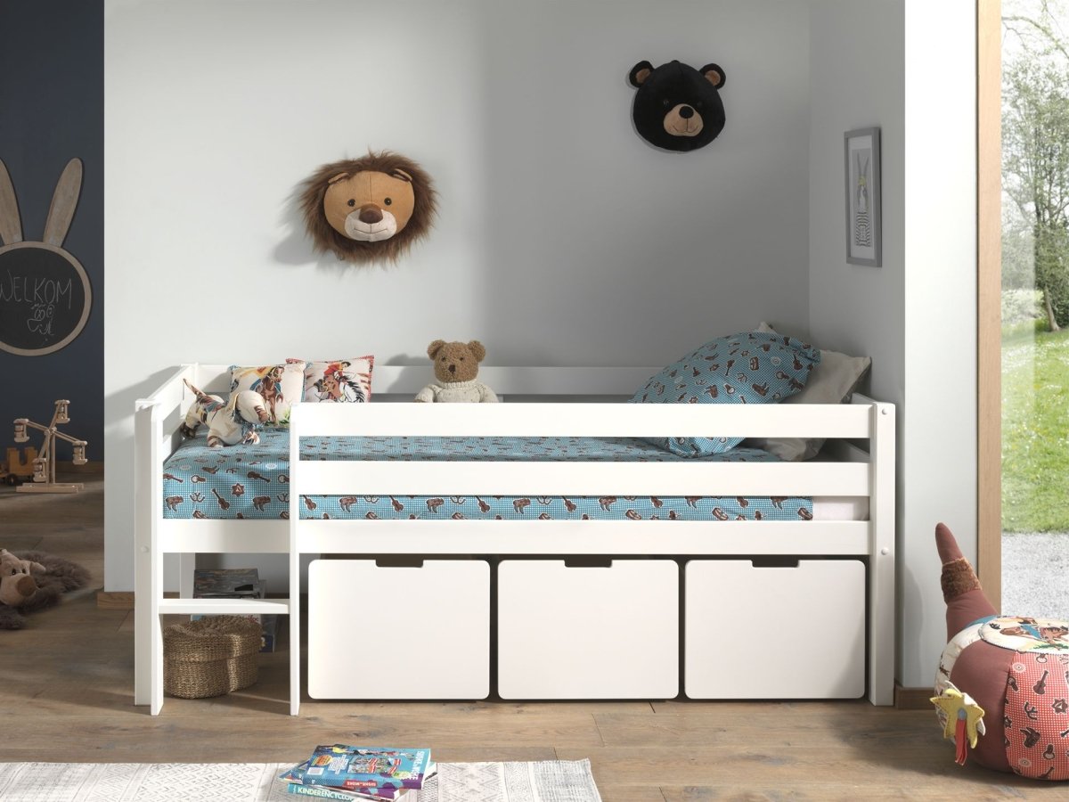 VIPACK - Lit Mi - Hauteur (H 85cm) PINO Avec Échelle 90 x 200 cm Blanc
