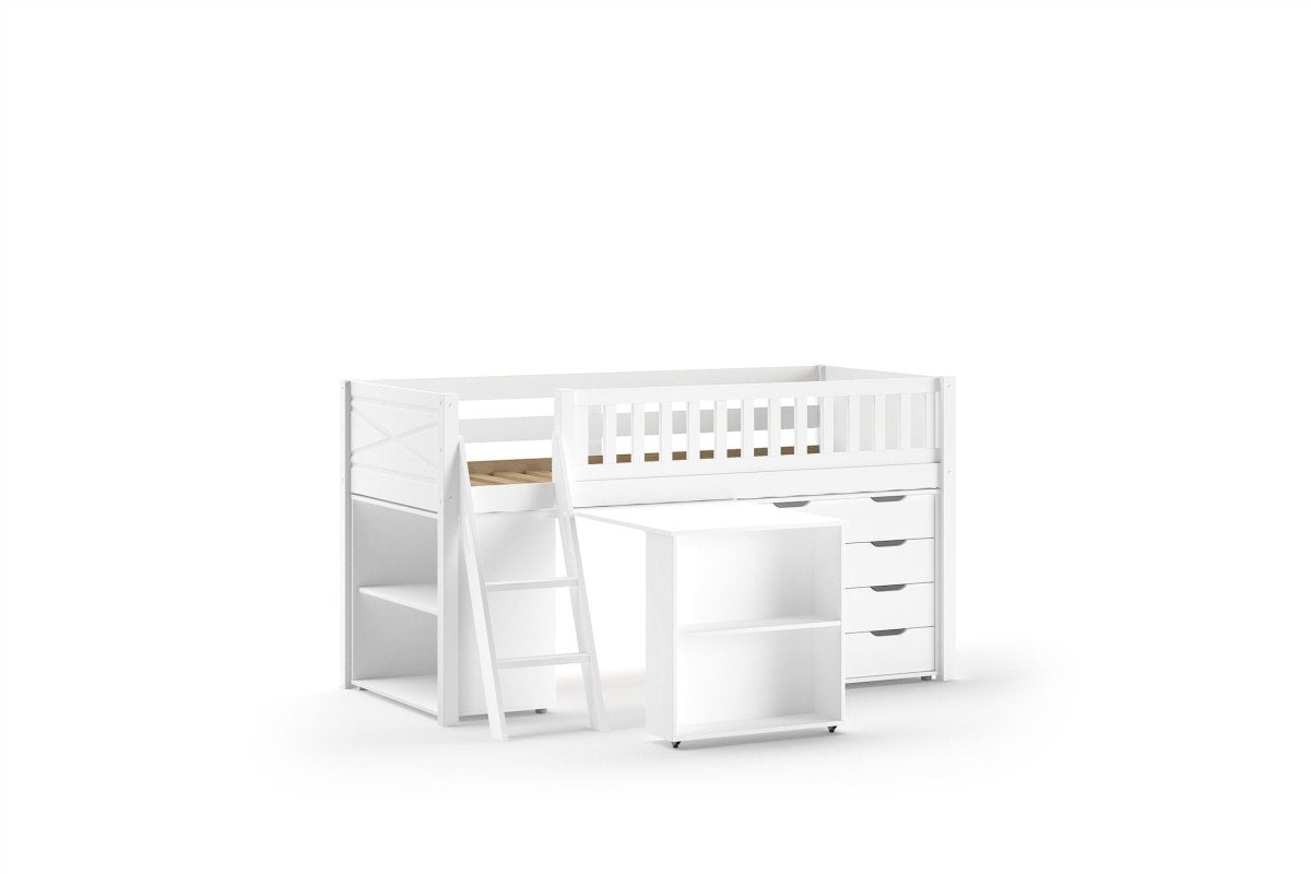 VIPACK - Lit Mezzanine Mi - Hauteur (H 115CM) SCOTT Avec Échelle 90 X 200 cm Blanc