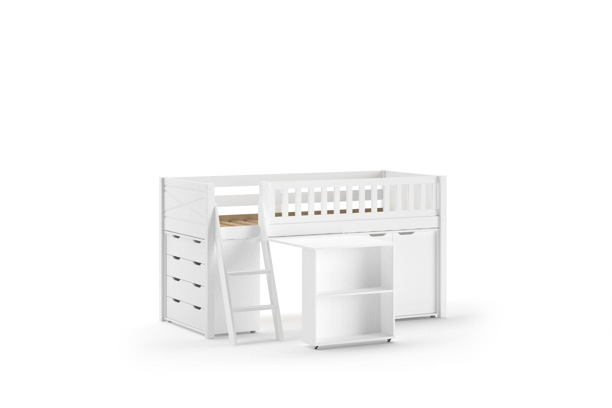 VIPACK - Lit Mezzanine Mi - Hauteur (H 115CM) SCOTT Avec Échelle 90 X 200 cm Blanc