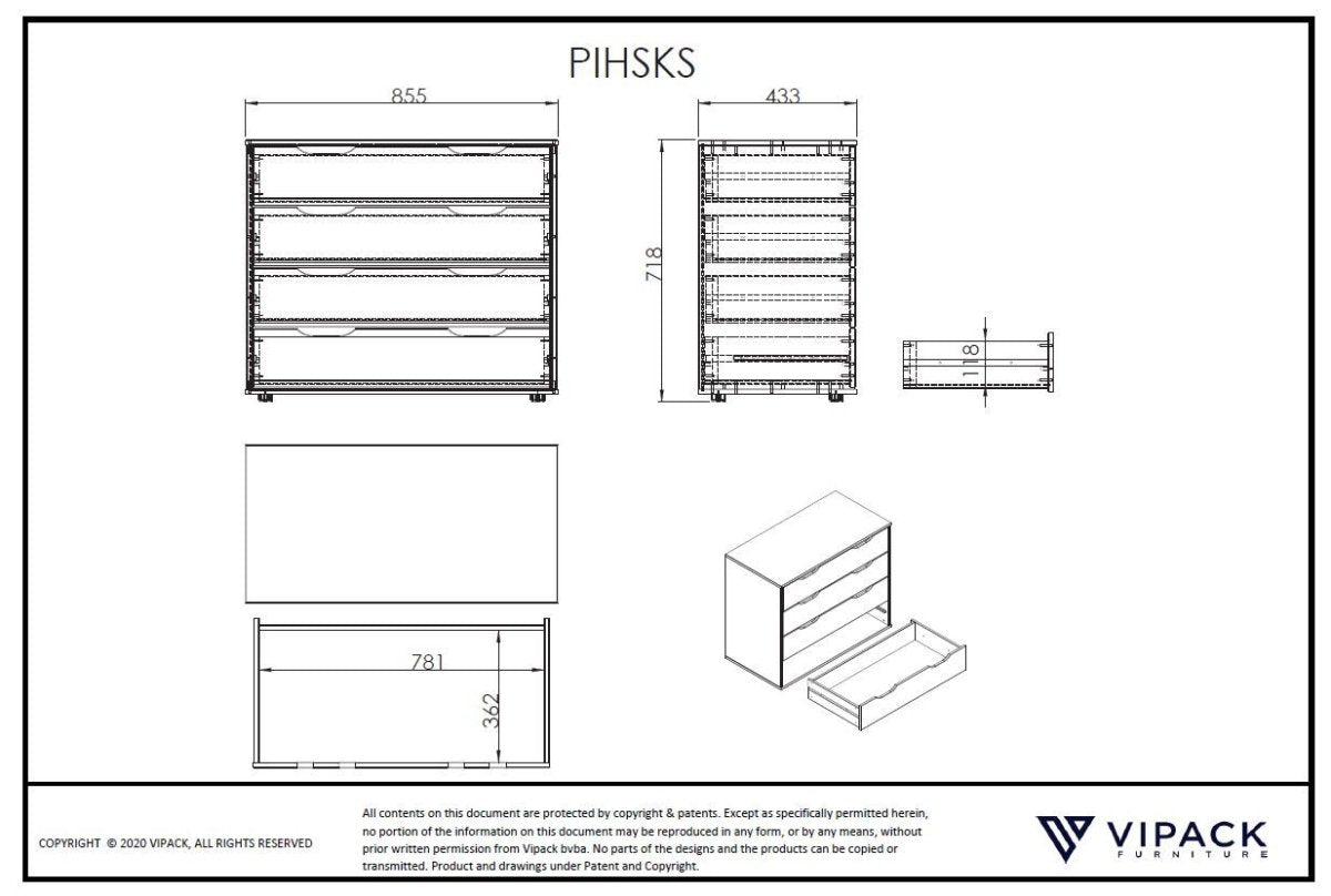 VIPACK - Lit Mezzanine Mi - Hauteur (H 115CM) SCOTT Avec Échelle 90 X 200 cm Blanc
