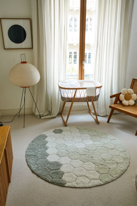 LORENA CANALS - Tapis Lavable Rond Nid D'abeille Bleu Sauge