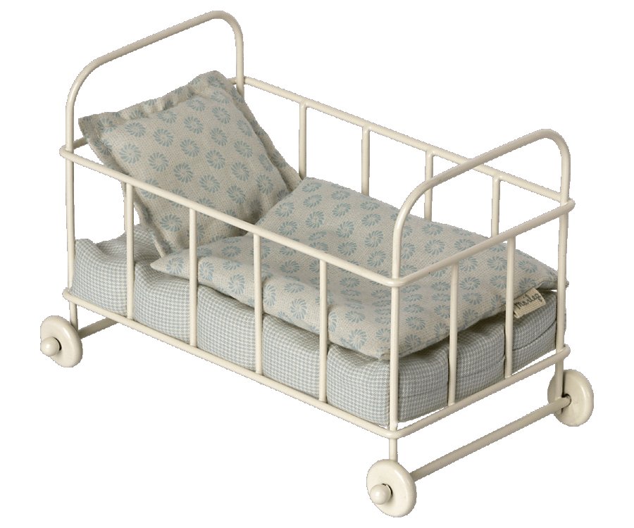 MAILEG - Lit Bébé En Métal Micro – Parure Bleue Pour Souris Maileg