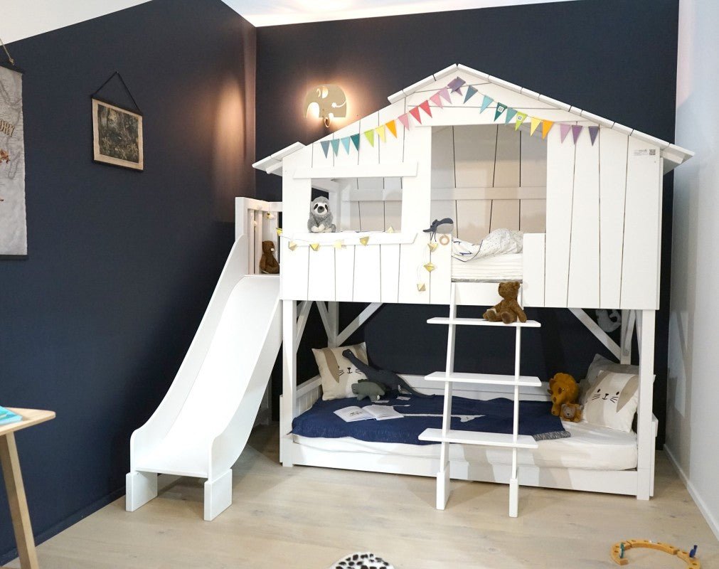 MATHY BY BOLS - Lit Cabane Superposé & Toboggan Plate - forme 90 x 190 cm (MDF+SAPIN)