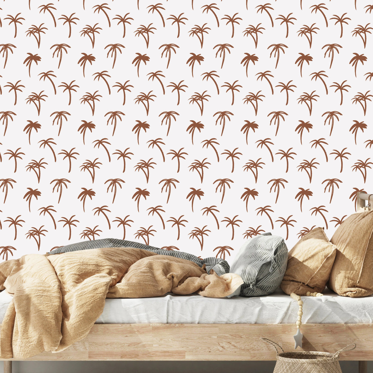 MUNKS & ME - Le Papier Peint Chambre Enfant à Motif Répété - Imprimé Palmier Tropical Noa | Rouiller