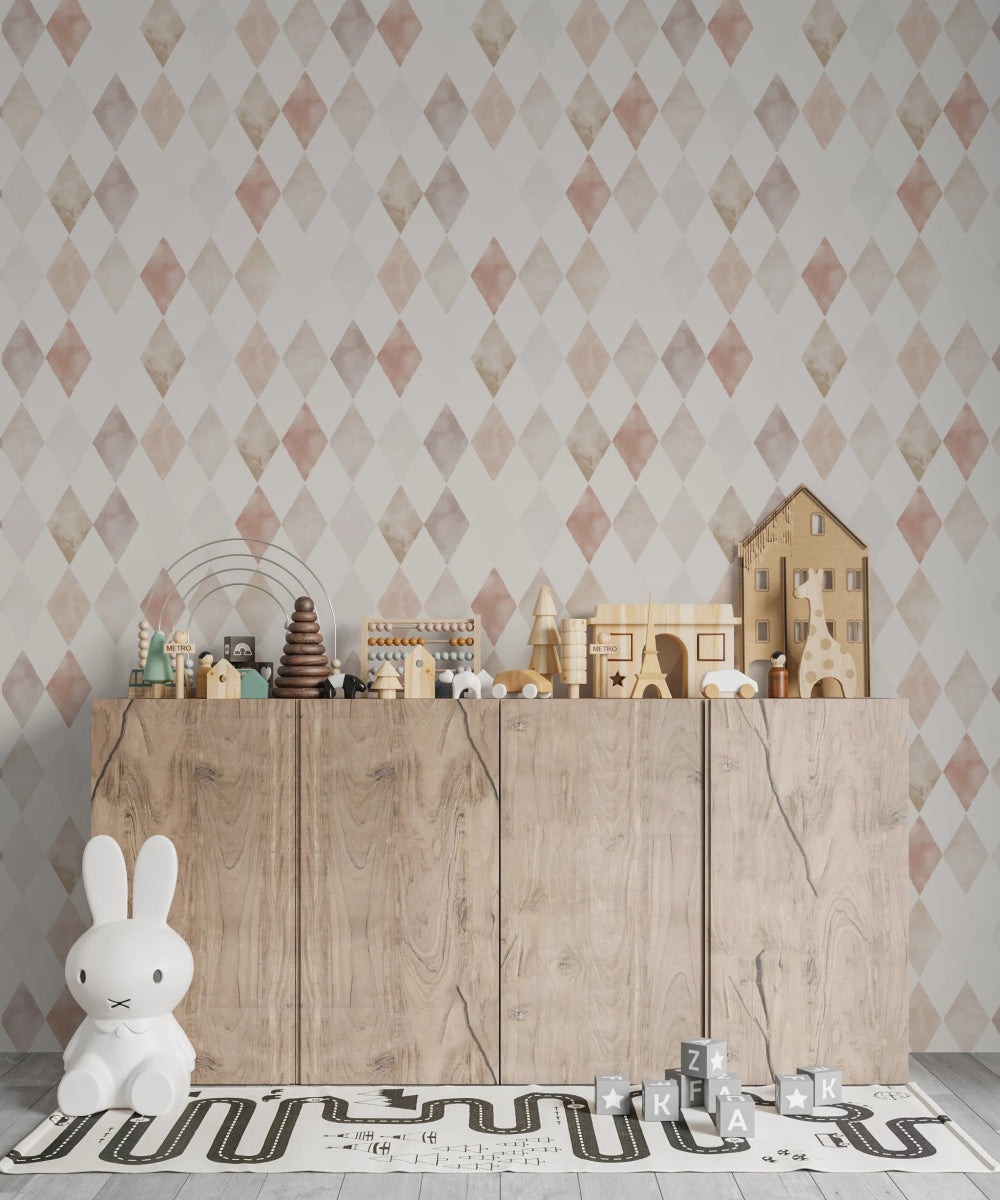 MUNKS & ME - Papier Peint Chambre Enfant à Motif Répété - Aquarelle Harlequin | Rose