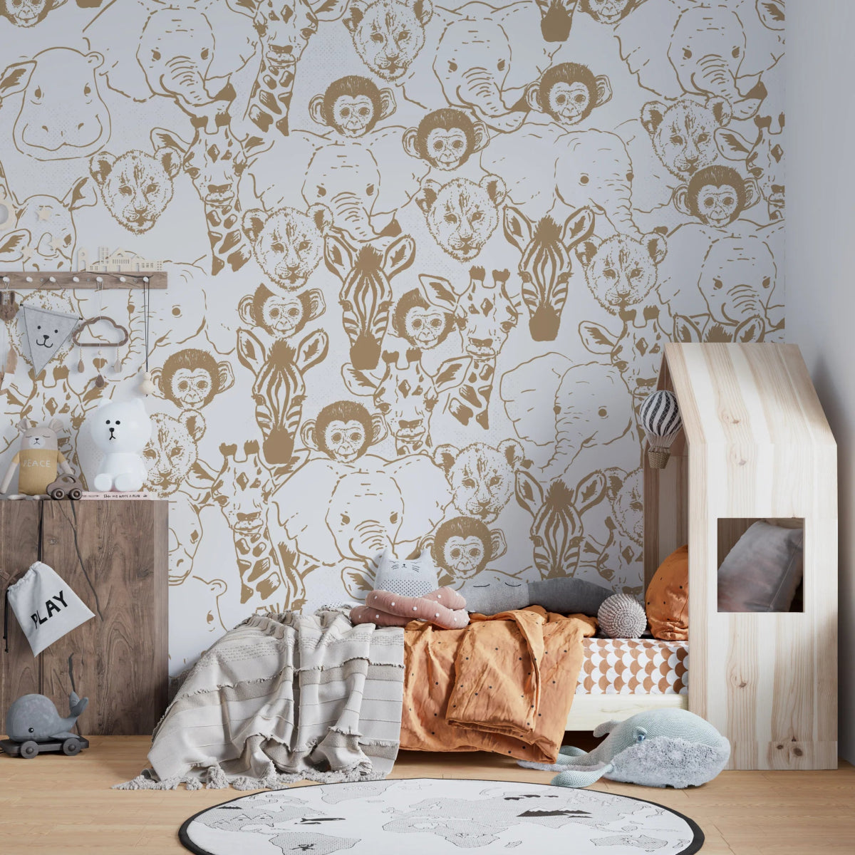 MUNKS & ME - Papier Peint Chambre Enfant à Motif Répété - Bébé Safari Animal - Sable