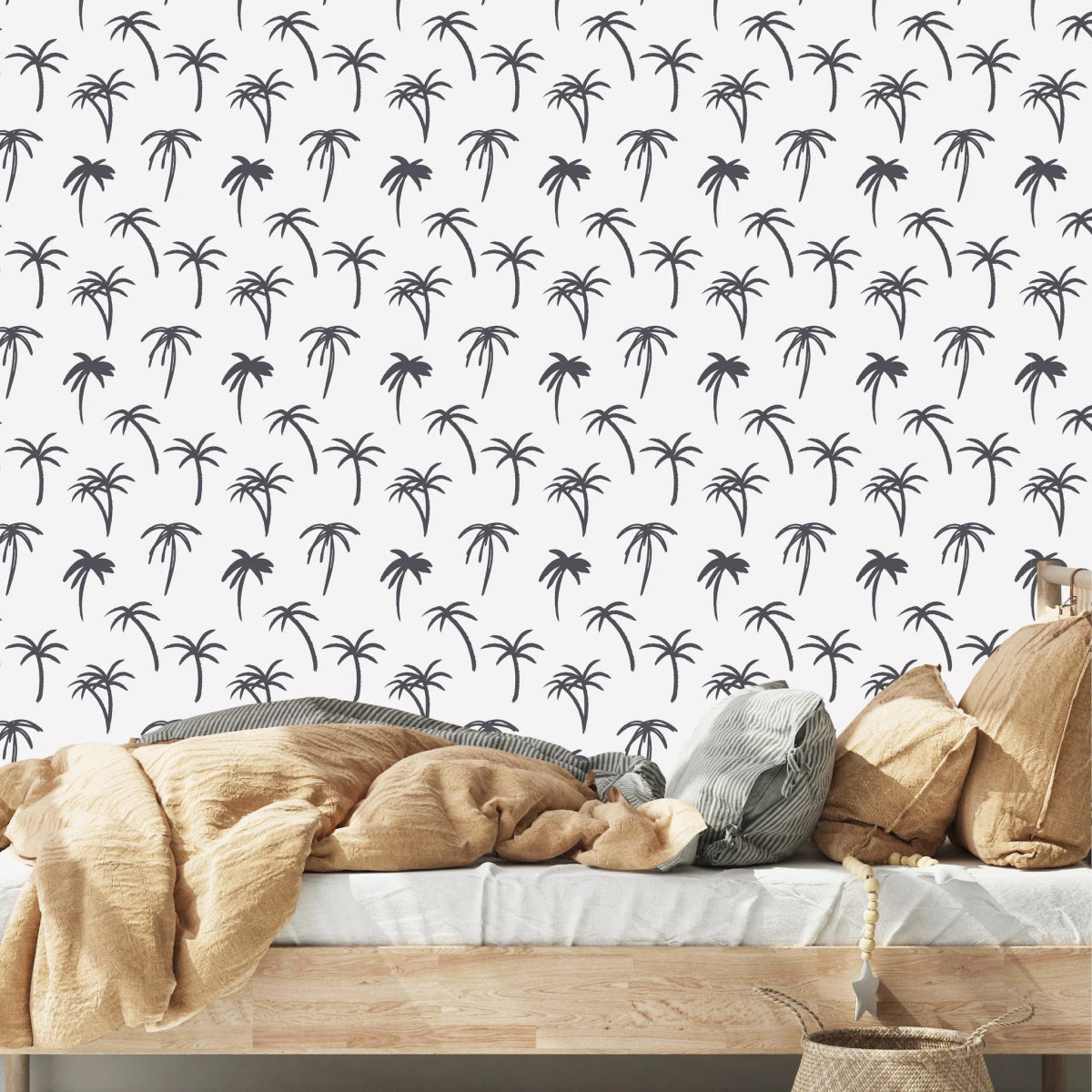 MUNKS & ME - Papier Peint Chambre Enfant à Motif Répété - De Palmier Tropical | Marine