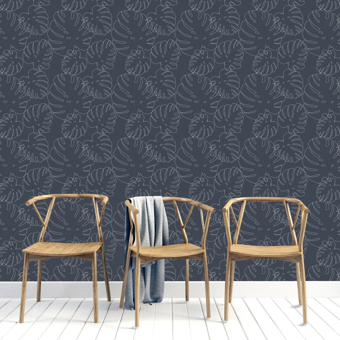 MUNKS & ME - Papier Peint Chambre Enfant à Motif Répété - Elle Monstera | Marine