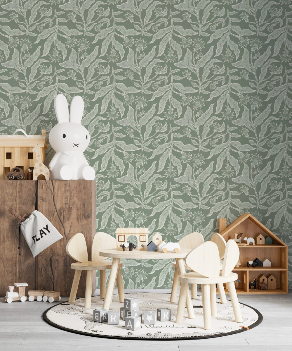 MUNKS & ME - Papier Peint Chambre Enfant à Motif Répété - Elodies Thistle - Sauge