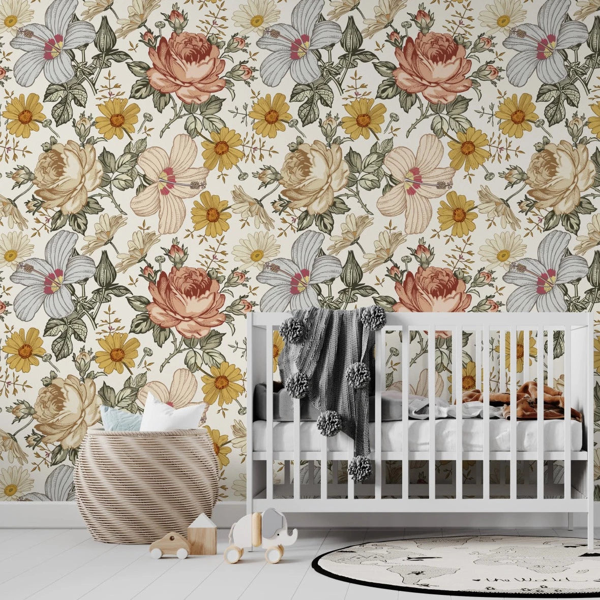 MUNKS & ME - Papier Peint Chambre Enfant à Motif Répété - Floral Maya