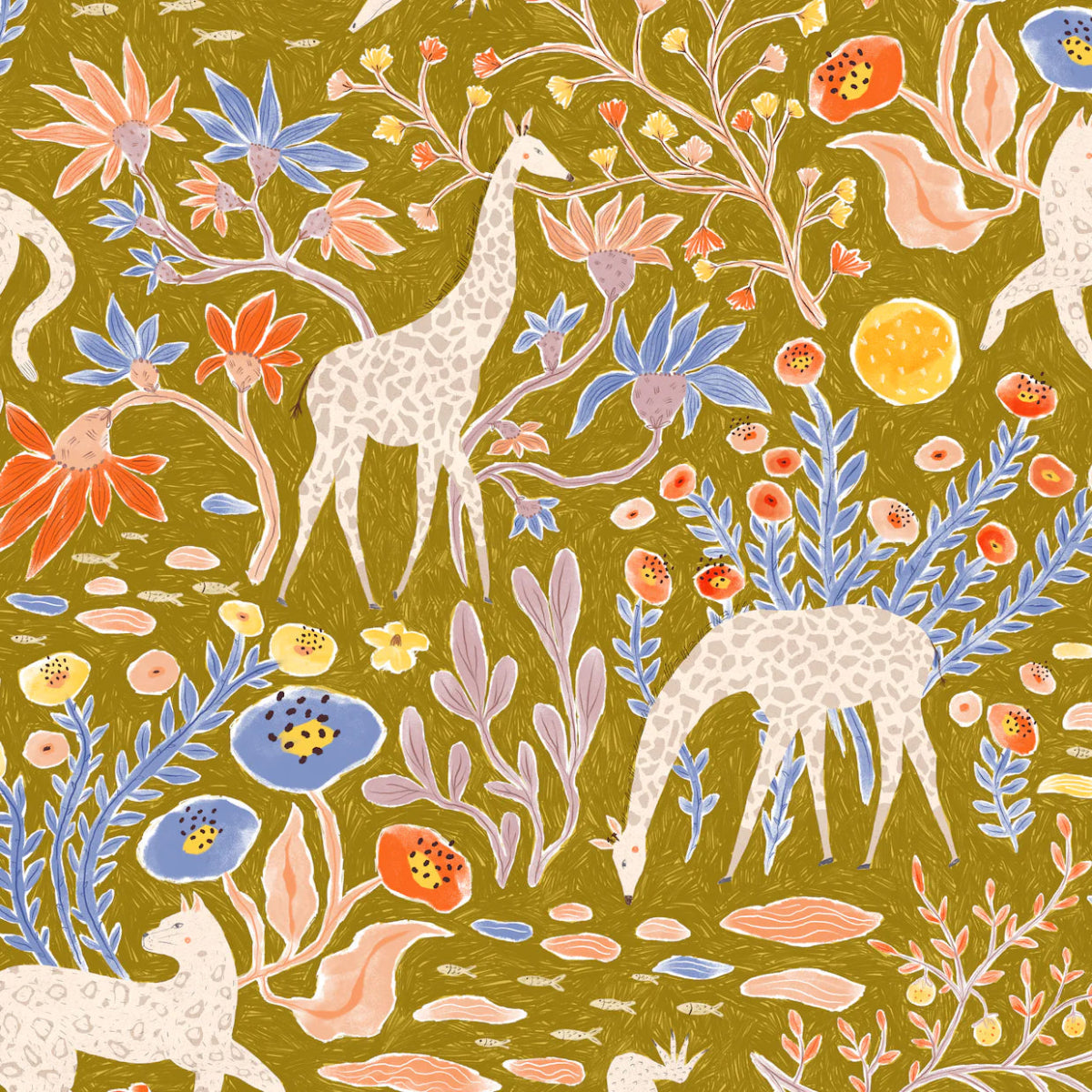 MUNKS & ME - Papier Peint Chambre Enfant à Motif Répété - Mils Menagerie - Doré