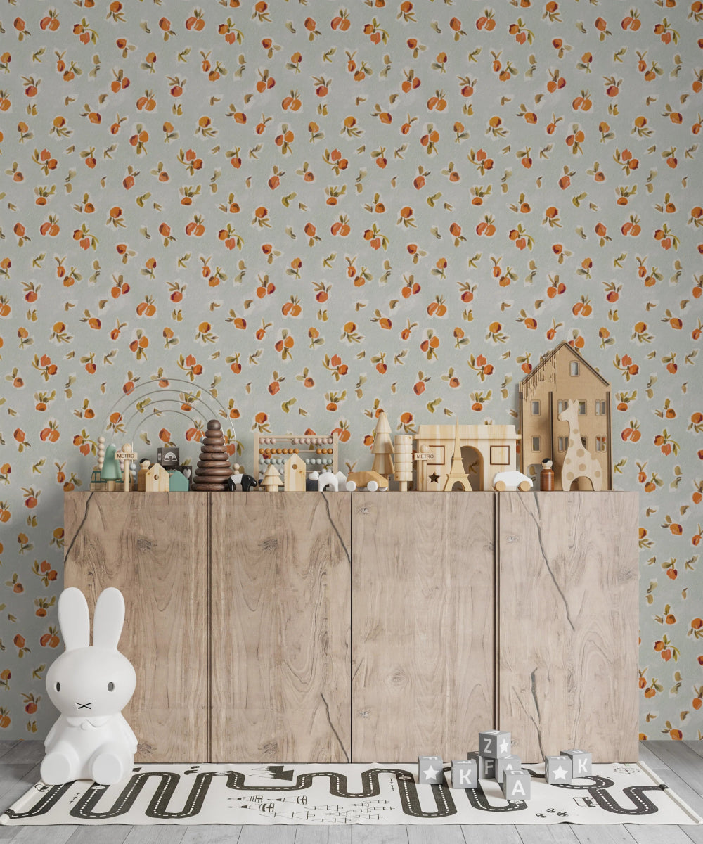 MUNKS & ME - Papier Peint Chambre Enfant à Motif Répété - Oranges Ollies | Bleu