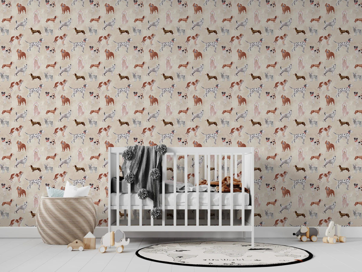 MUNKS & ME - Papier Peint Chambre Enfant à Motif Répété - Rigby Dog - Sable