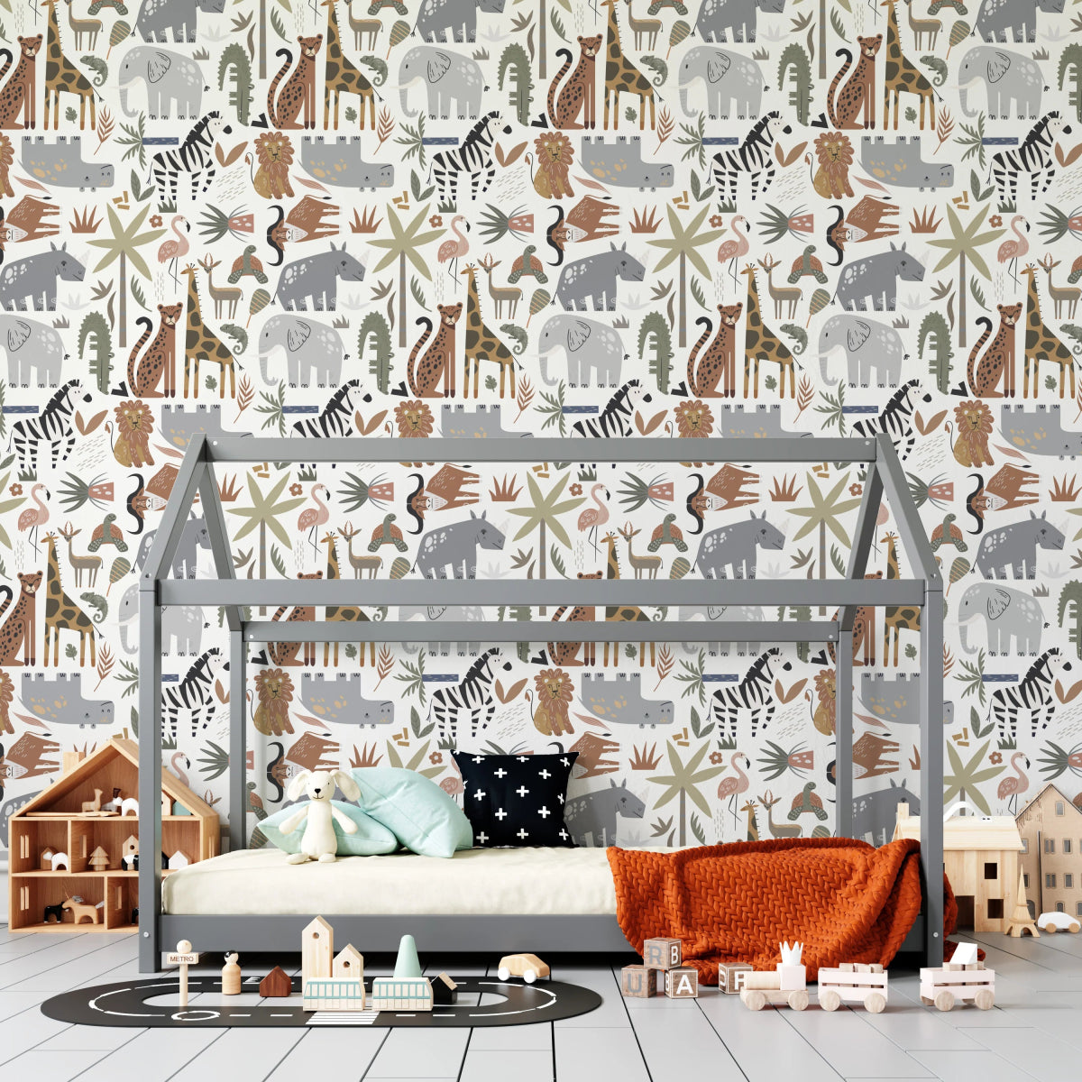 MUNKS & ME - Papier Peint Chambre Enfant à Motif Répété - Safari Tetris
