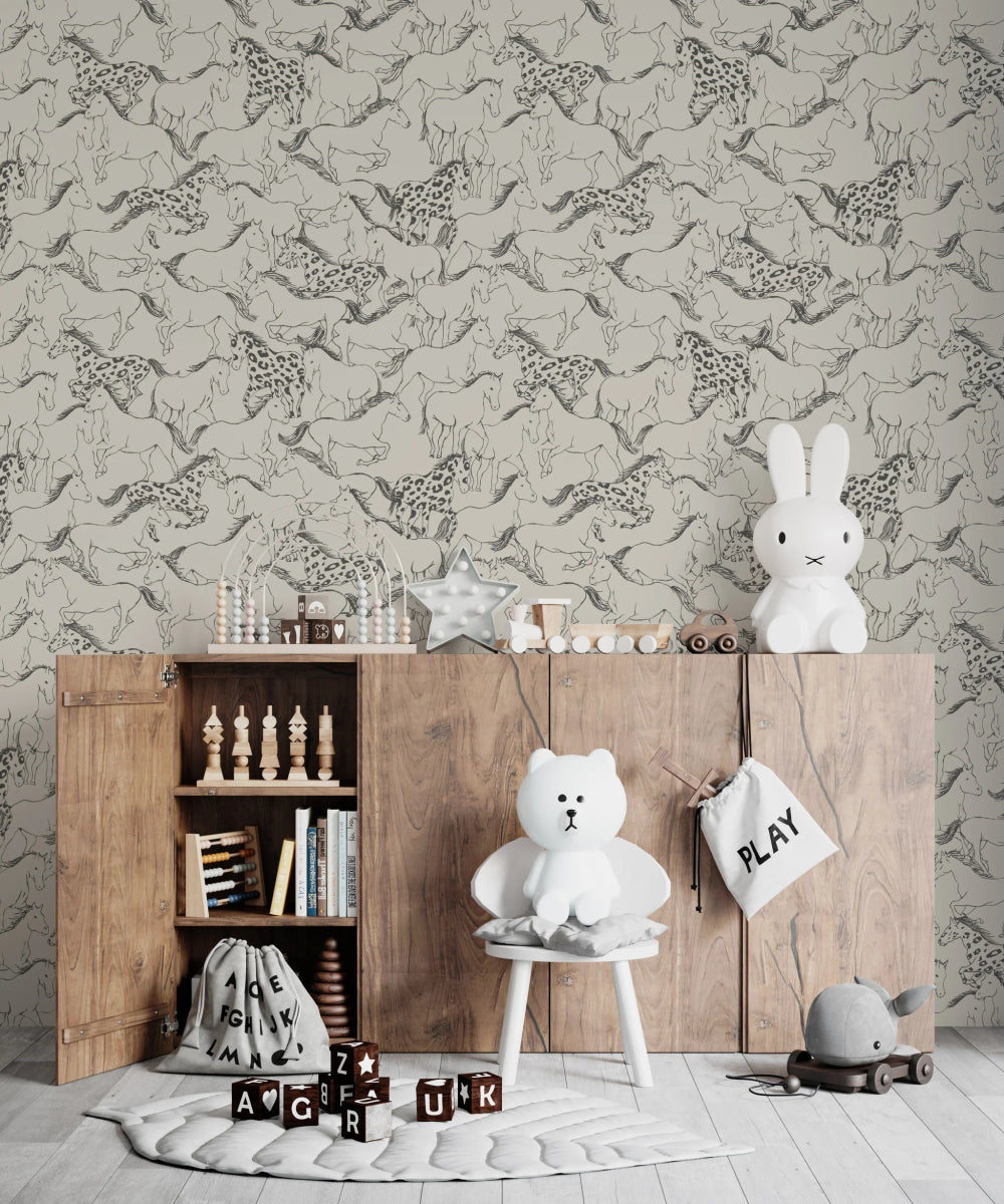 MUNKS & ME - Papier Peint Chambre Enfant à Motif Répété - Sierra Horses