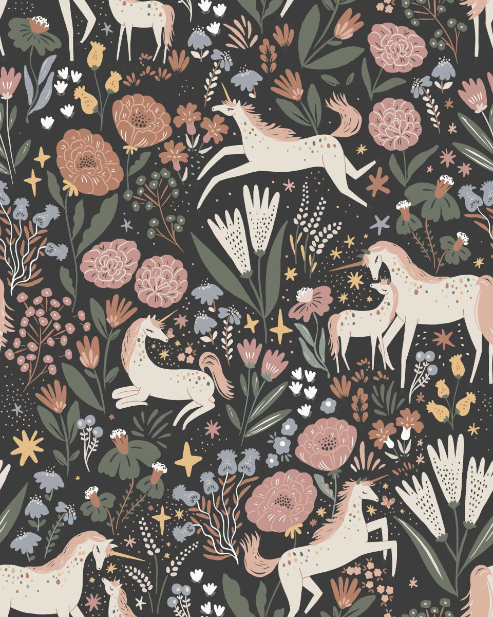 MUNKS & ME - Papier Peint Chambre Enfant à Motif Répété - Unicorn Meadow