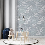 MUNKS & ME - Papier Peint Chambre Enfant à Motif Répété - Vagues Bleu