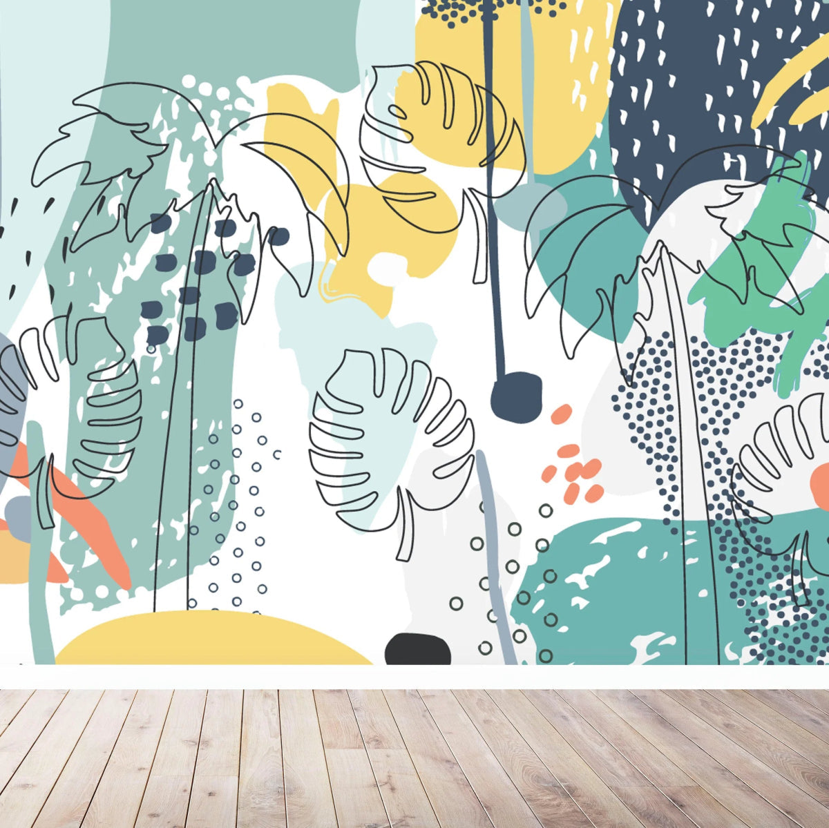 MUNKS & ME - Papier Peint Chambre Enfant Éclaboussure Tropicale - Bleu