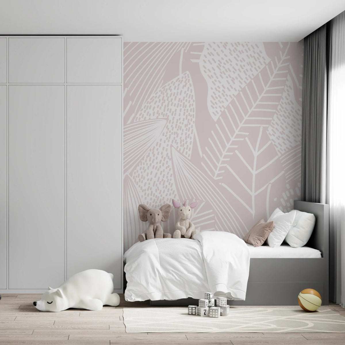 MUNKS & ME - Papier Peint Chambre Enfant Feuilles Abstraites Paxton - Rose