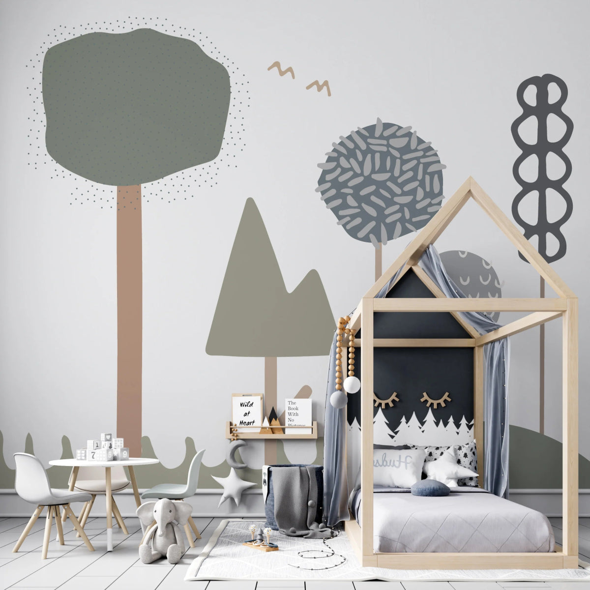 MUNKS & ME - Papier Peint Chambre Enfant Forêt De Bubblegum - Bleu
