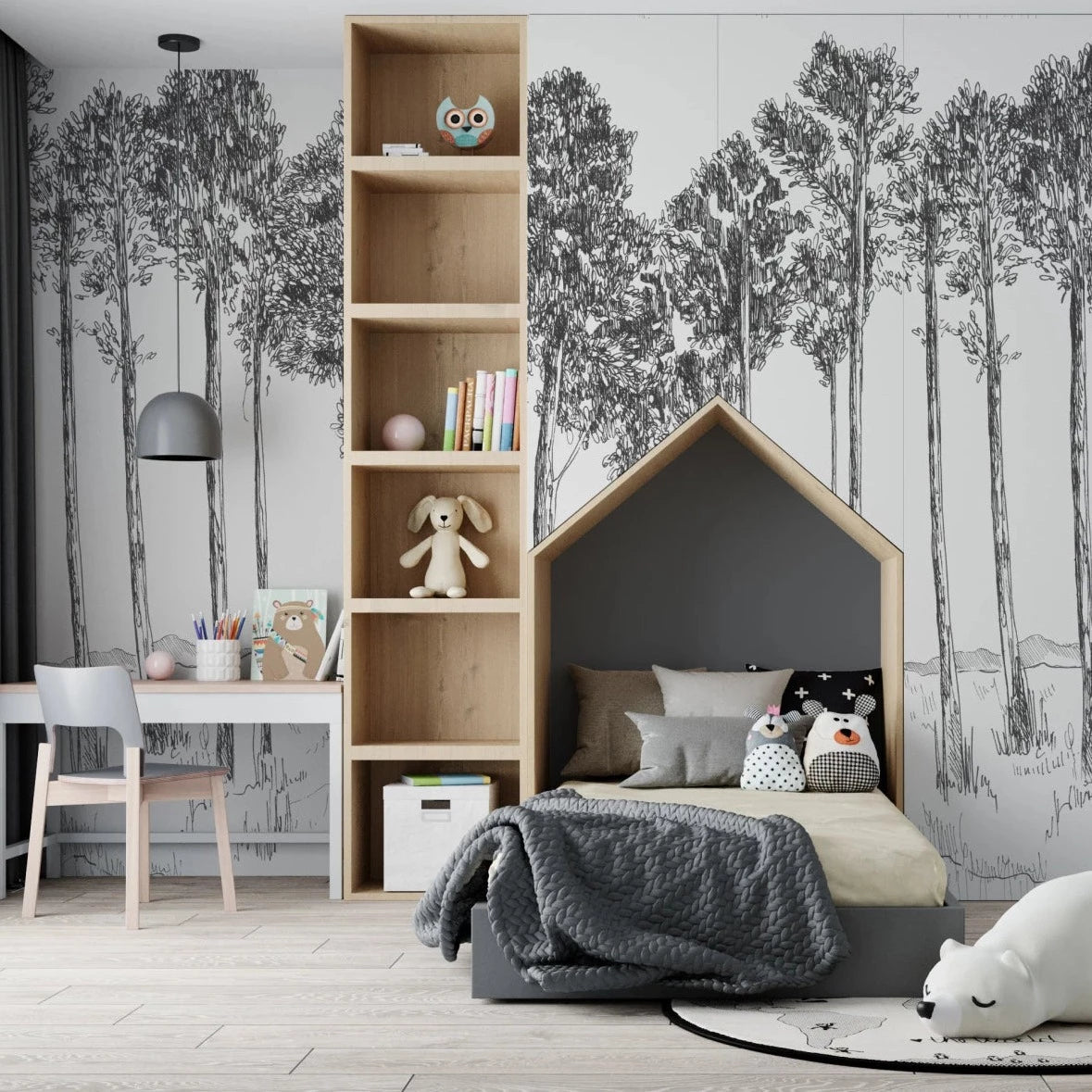 MUNKS & ME - Papier Peint Chambre Enfant Forêt - Nuit