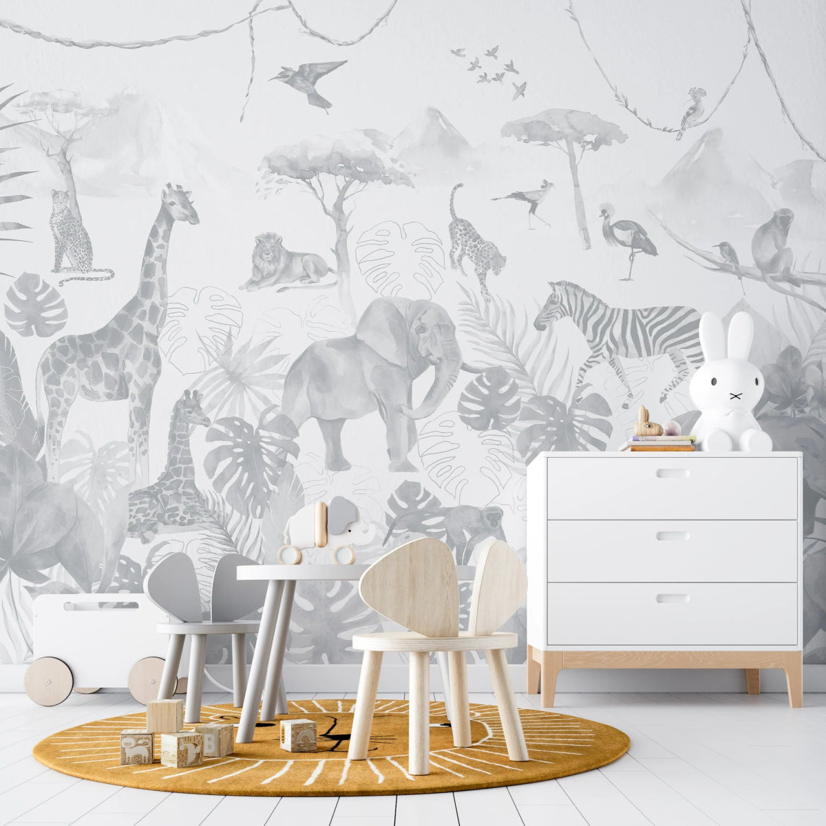 MUNKS & ME - Papier Peint Chambre Enfant Jungle Paradisiaque - Bleu