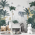 MUNKS & ME - Papier Peint Chambre Enfant Léopard Et Ses Amis Jungle - Bleu
