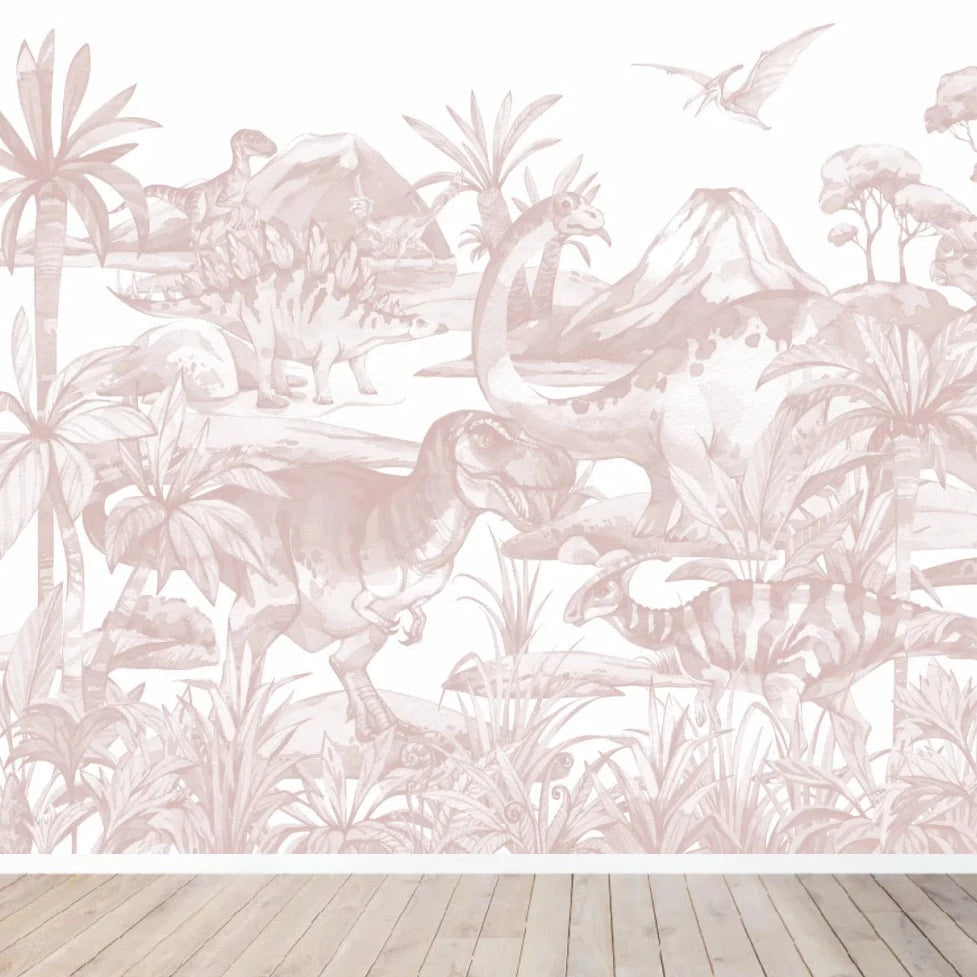 MUNKS & ME - Papier Peint Chambre Enfant Monde Des Dinosaures - Rose