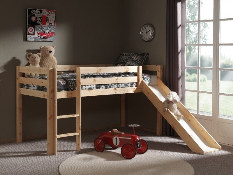 VIPACK - Lit Mi - hauteur (H 115cm) PINO Avec Toboggan 90 X 200 cm Naturel