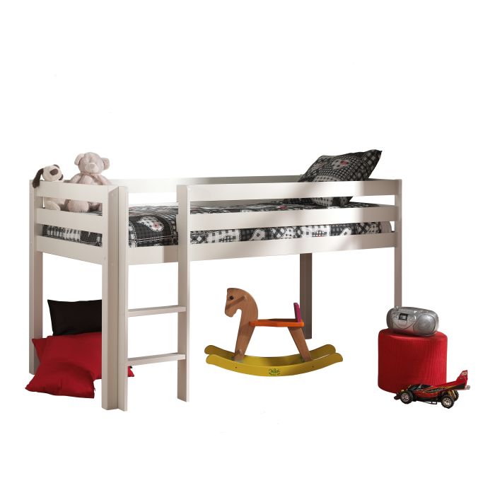 VIPACK - Lit Mi - Hauteur (H 115cm) PINO Avec Échelle 90 X 200 cm Blanc