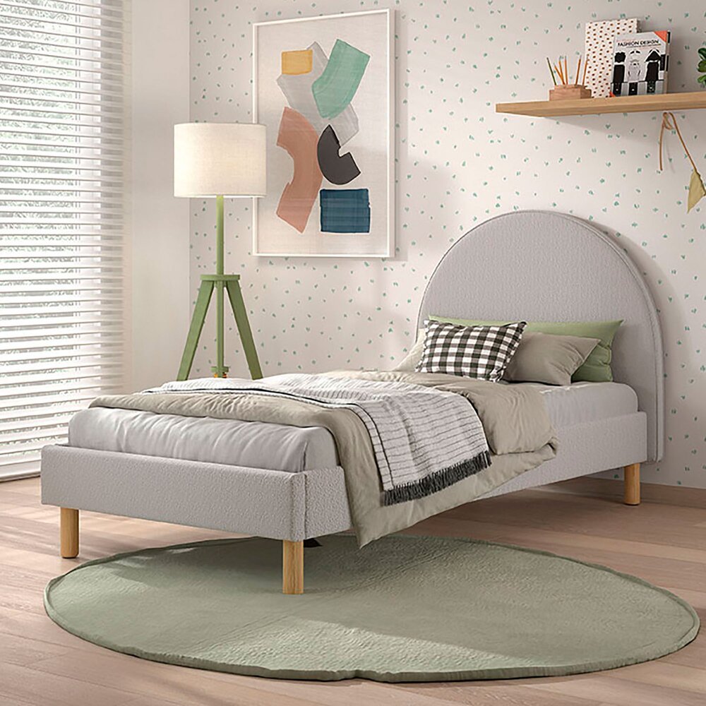 VIPACK - Lit Lune 90 X 200 Cm Gris Boucle