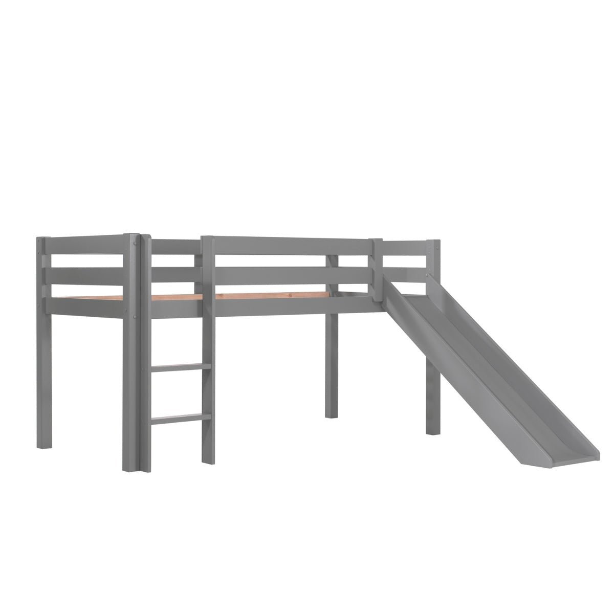 VIPACK - Lit Mi - Hauteur (H 115cm) PINO Avec Toboggan 90 X 200 cm Gris