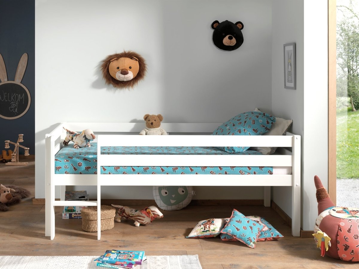 VIPACK - Lit Mi - Hauteur (H 85cm) PINO Avec Échelle 90 x 200 cm Blanc