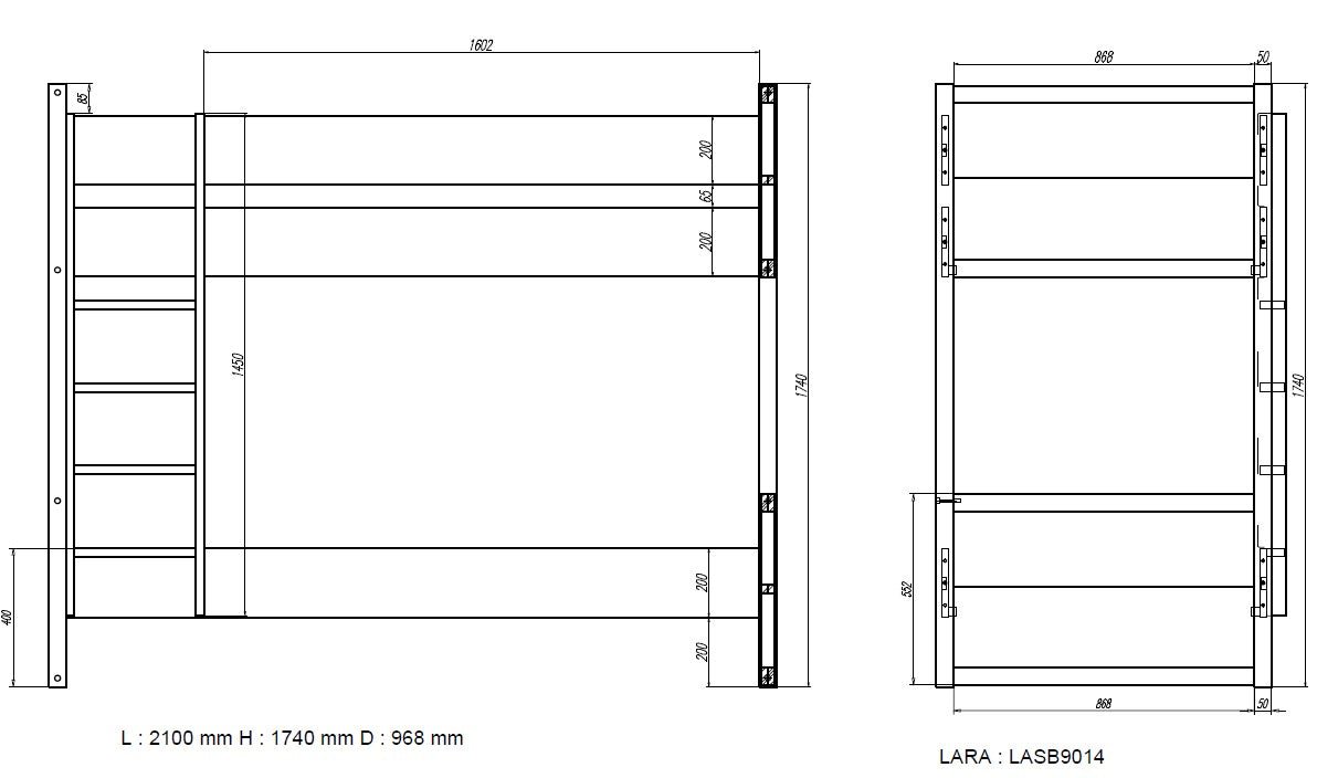 VIPACK - Lit Superposé LARA 90 X 200 Cm Blanc